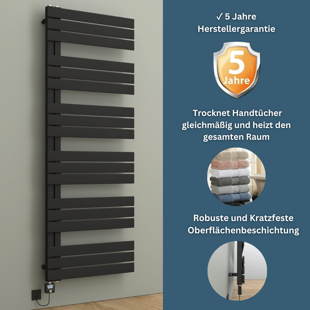 Elektrische Badheizkörper Handtuchheizkörper Schwarz ELANOR - seitlich offen -