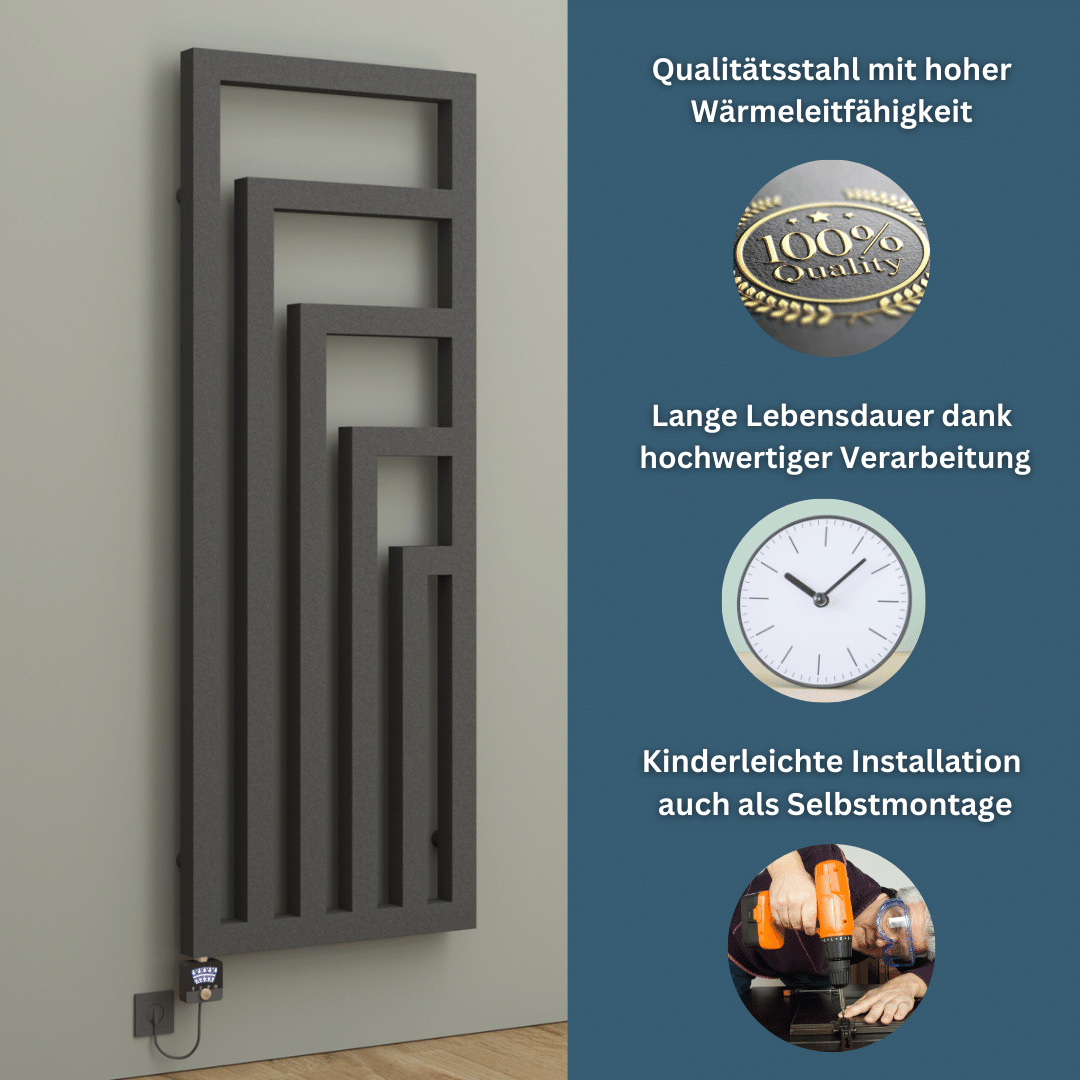 Elektrische Badheizkörper Handtuchheizkörper Anthrazit TWISTER
