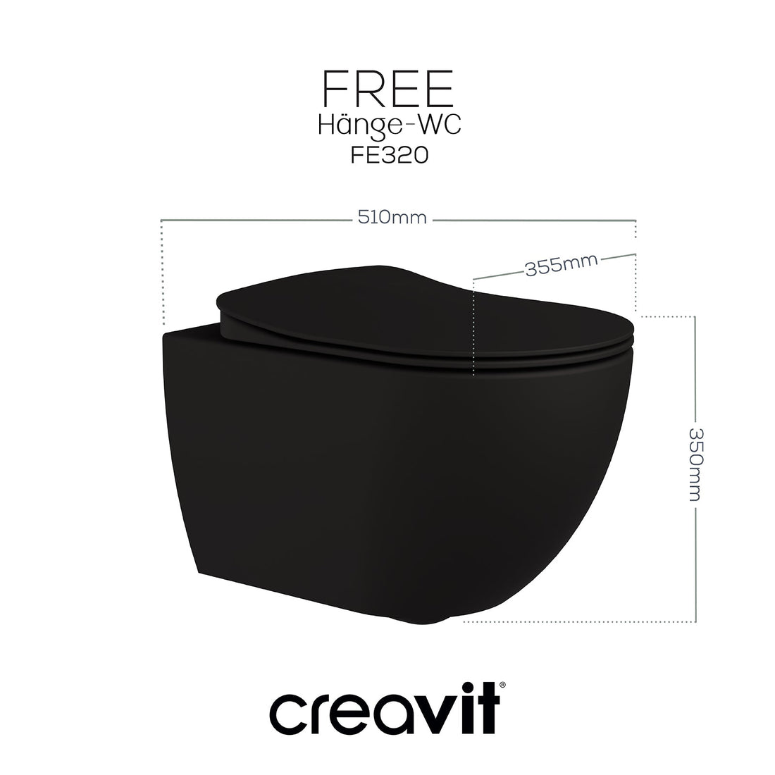 CREAVIT FE322 WC Schwarz Spülrandlos + Soft-Close | Bidet-Funktion | Warm-/Kaltwasser